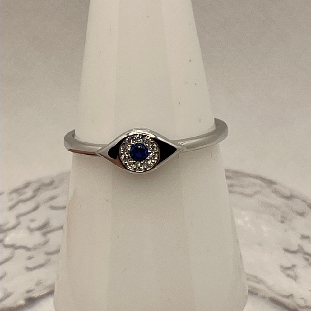 925 Sterling Silver Evil Eye with Blue/White CZs